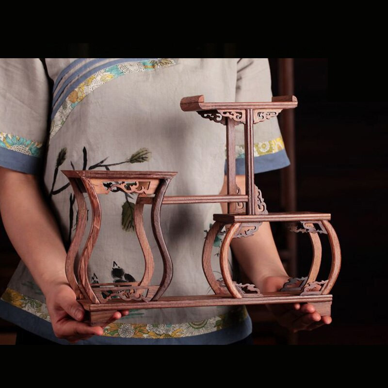 Mažas medžio masyvo, paprastas arbatos puodo laikiklis, senovinės ir įdomios lentynos vištienos sparneliai mediniai kiniško stiliaus arbatos puodo padėklas