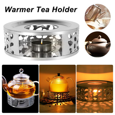 Нагревател за чай от неръждаема стомана Държач за чайник Основа за подгряване на свещ Кръгъл нагревател за свещ Кафе Мляко Свещ Основа за отопление Държач Чай