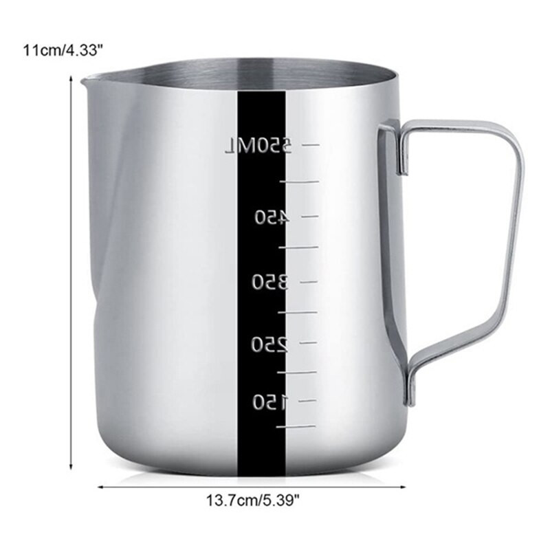 Oală efervescentă de lapte de 20 oz cu măsurare, oală cu abur pentru cafea, cappuccino, latte artă, perfectă pentru aparatele de espresso, etc.