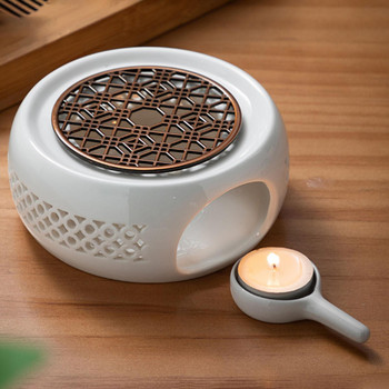 Кръгъл керамичен чайник Нагревател Чаена свещ Пещ с поднос за свещ Нагревател Подставка за чинии Чаша Нагревател за нагряване на кафе Мляко или чай