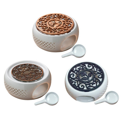 Încălzitor de ceainic rotund din ceramică Cuptor cu caneluri cu tavă de lumânări Încălzitor trivet vase cană oală pentru încălzire cafea, lapte sau ceai