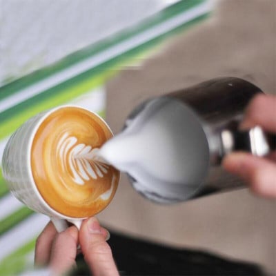 Piena krūze 350Ml Nerūsējošā tērauda putotāja krūze Ziedu krūze Kafijas piena putotājs Latte Art piena putu rīks Kafijas trauki