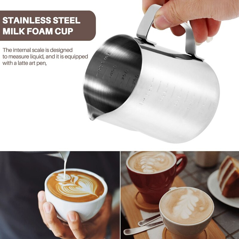 20 oz tejes pezsgőkanna méréssel, gőzkanna kávé cappuccino Latte Art eszpresszógépekhez tökéletes stb.
