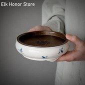 300 мл чиста ръчно рисувана саксия с пеперуда и орхидея, носеща маса, поднос, домакински керамичен съд за съхранение на вода с тенекиен капак Чаена церемония