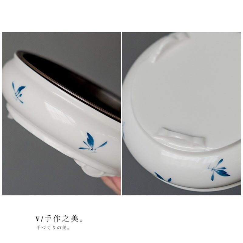 300 мл чиста ръчно рисувана саксия с пеперуда и орхидея, носеща маса, поднос, домакински керамичен съд за съхранение на вода с тенекиен капак Чаена церемония