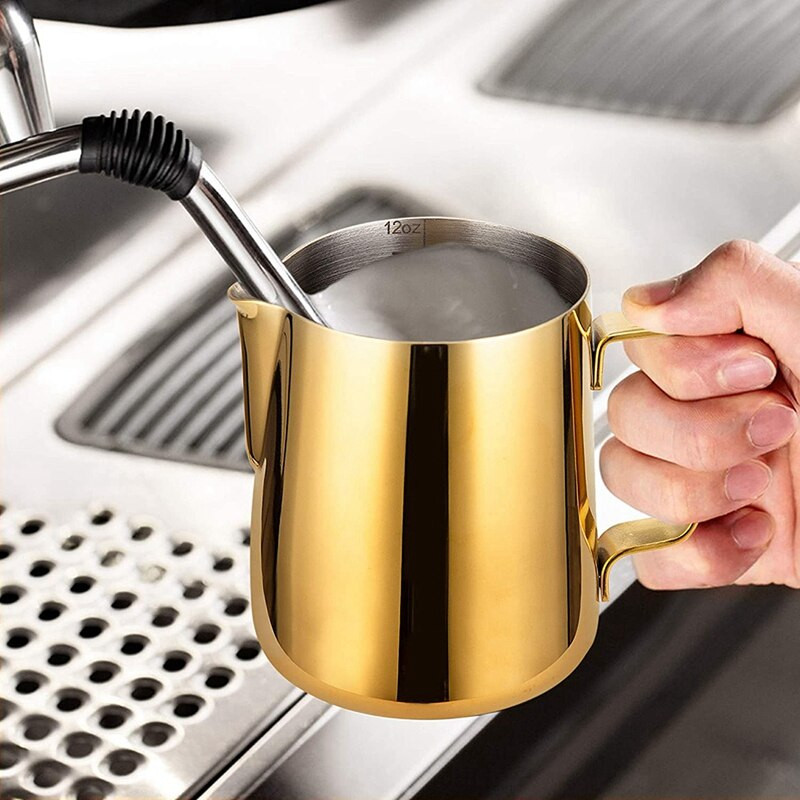 12 oz tejhabosító csészék, rozsdamentes acél kávés tejhabos kancsó, eszpresszógépekhez tökéletes, tejhabosítók
