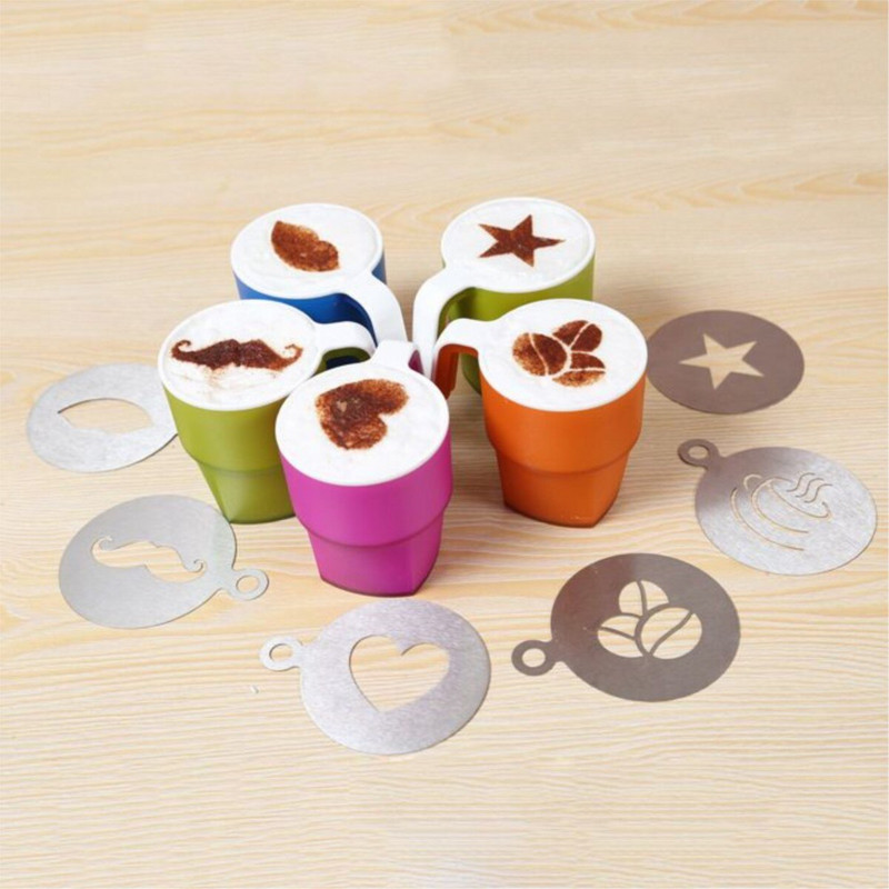 Rozsdamentes acél kávésablonok Nyomtatósablonok Barista Cappuccino Arts Garland Formatorta barkács dekorációs eszköz konyhába