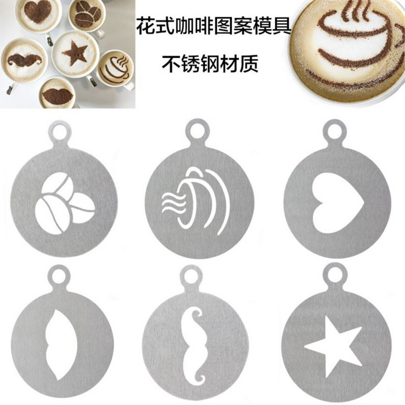 Rozsdamentes acél kávésablonok Nyomtatósablonok Barista Cappuccino Arts Garland Formatorta barkács dekorációs eszköz konyhába