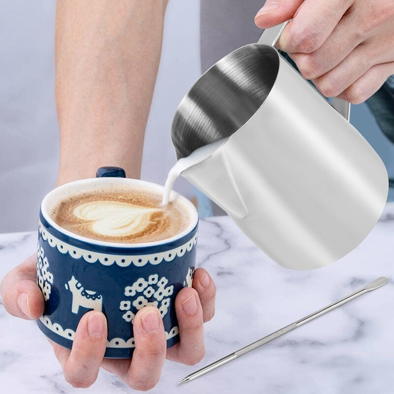 LUDA rozsdamentes acél tejhabos kancsó 20 oz Kávé shaker Duster Cukorpor Kakaószita cappuccino kávésablonnal