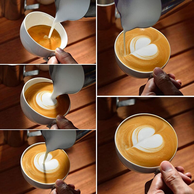 Rozsdamentes acél tejhabosító kancsó 20 oz Kávé shaker Duster Cukorpor Kakaószita Cappuccino kávésablonnal
