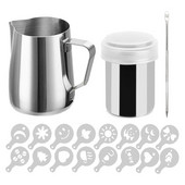 Rozsdamentes acél tejhabosító kancsó 20 oz Kávé shaker Duster Cukorpor Kakaószita cappuccino kávésablonnal