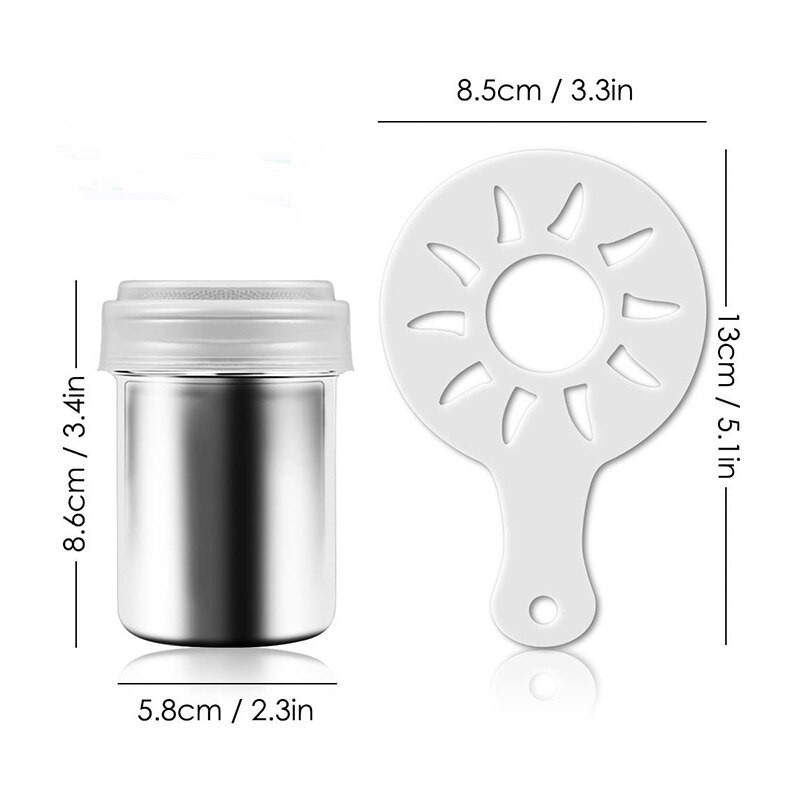 Rozsdamentes acél tejhabosító kancsó 20 oz Kávé shaker Duster Cukorpor Kakaószita cappuccino kávésablonnal