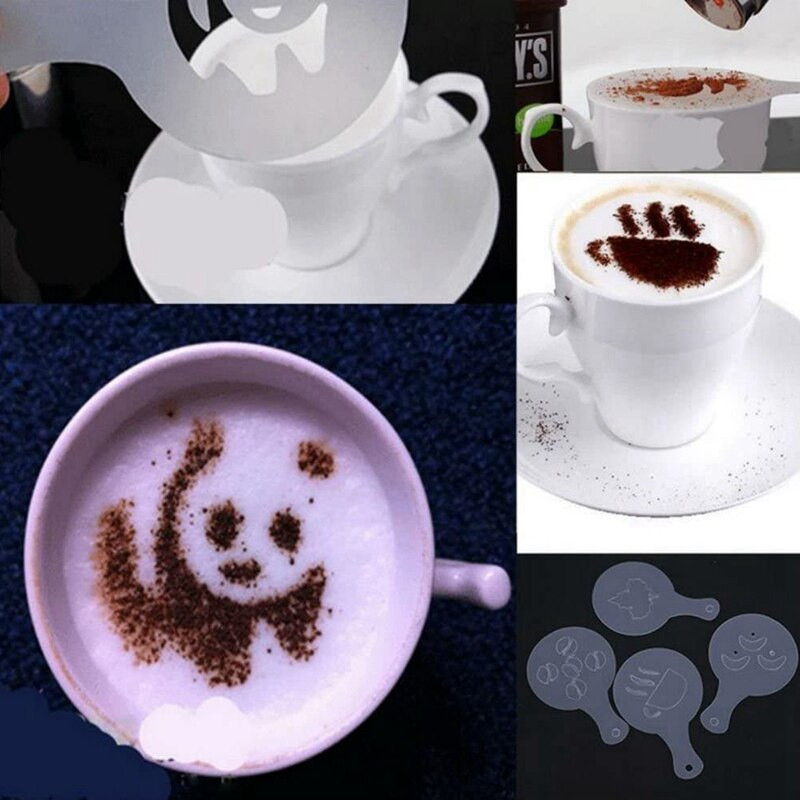 Rozsdamentes acél Cafe hab spray sablon Barista stencilek dekorációs eszköz Garland Forma kávé nyomtatás Virágmodell