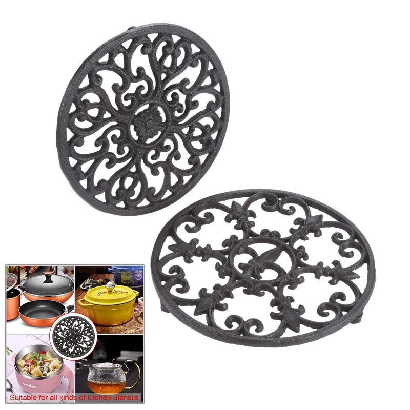Чугунен чайник Тривет Винтидж Изискан кафяв кръгъл държач за саксия Куха подложка Изолационна подложка Декорация на маса Кухненски прибори за чай Ретро