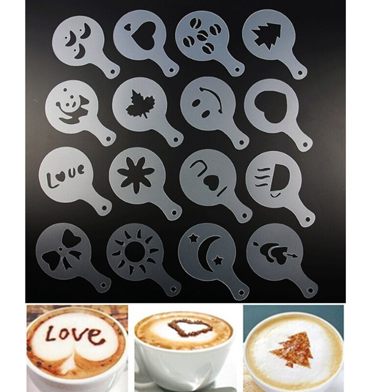 Rozsdamentes acél Cafe hab spray sablon Barista stencilek dekorációs eszköz Garland Forma kávé nyomtatás Virágmodell