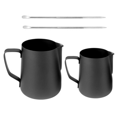 2 pakelių pieno putų ąsotis, garuojantis ąsotis su dekoravimo rašikliu, kavos cappuccino Latte Art pieno putų plaktuvas (12 OZ ir 20 OZ)