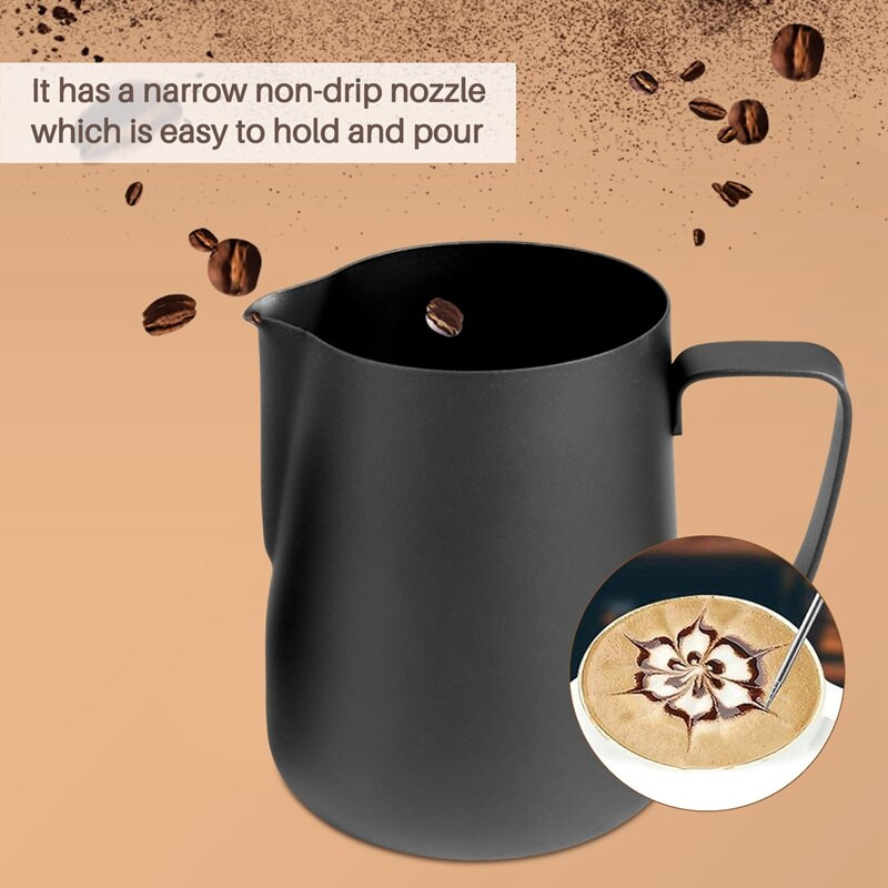 2 pakelių pieno putų ąsotis, garuojantis ąsotis su dekoravimo rašikliu, kavos cappuccino Latte Art pieno putų plaktuvas (12 OZ ir 20 OZ)