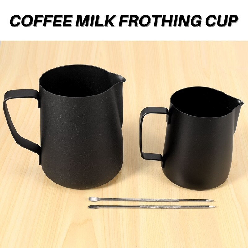 2 pakelių pieno putų ąsotis, garuojantis ąsotis su dekoravimo rašikliu, kavos cappuccino Latte Art pieno putų plaktuvas (12 OZ ir 20 OZ)