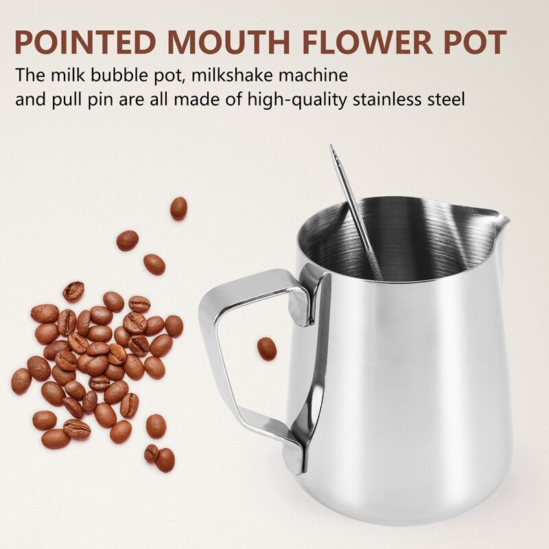 Rozsdamentes acél tejhabosító kancsó 20 oz Kávé shaker Duster Cukorpor Kakaószita Cappuccino kávésablonnal