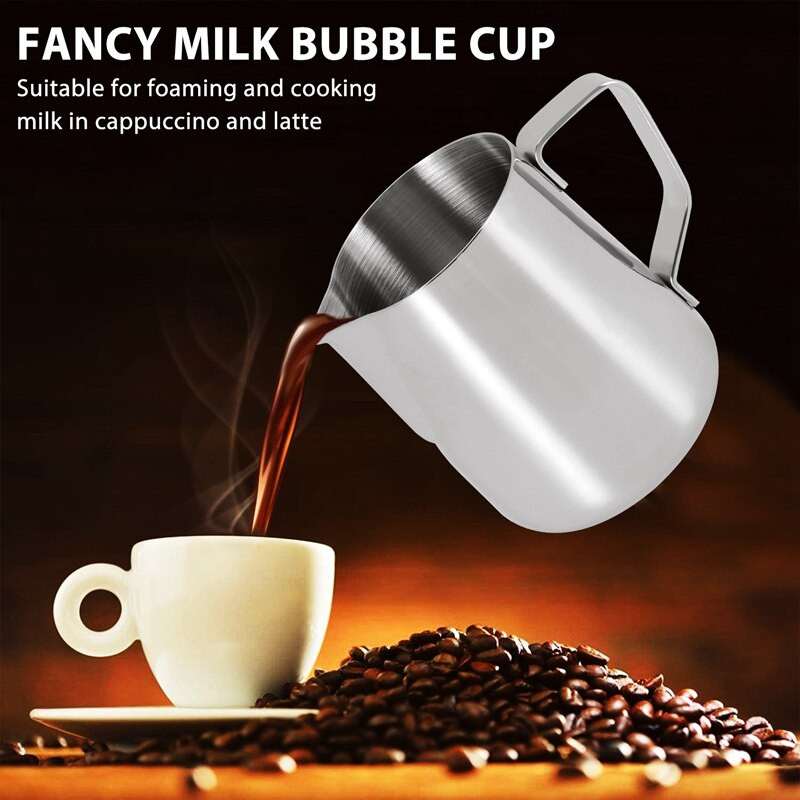 Rozsdamentes acél tejhabosító kancsó 20 oz Kávé shaker Duster Cukorpor Kakaószita Cappuccino kávésablonnal