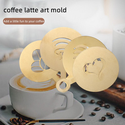 4 τμχ Καλούπι καφέ Latte από ανοξείδωτο ατσάλι Puccino Latte Mold Fancy Milk Cover Sprinkle Powder Spray Mold Mold Printing DIY