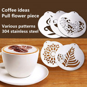 5 db-os barkács kávésablon készlet Cappuccino habnyomat dekorációs sablonok Újrafelhasználható rozsdamentes acél hordozható kávéművészeti eszközök Kiegészítők