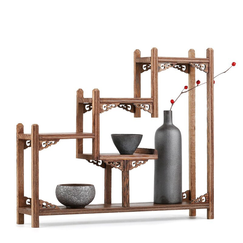 Mažas medžio masyvo, paprastas arbatos puodo laikiklis, senovinės ir įdomios lentynos vištienos sparneliai mediniai kiniško stiliaus arbatos puodo padėklas