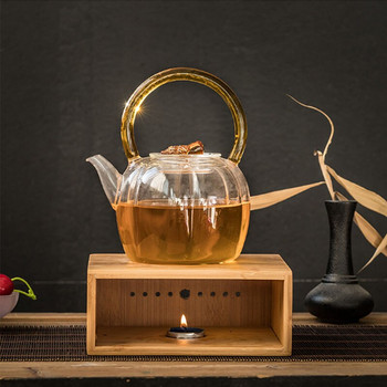 BORREY Бамбукова основа за затопляне на чай Поставка за нагревателна основа за чайник В японски стил Чайник Изолация за печка Свещ Поставка Аксесоар за чай