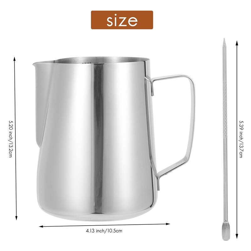 Tejkancsó, 900 ml-es kézi kávékrém Tejhabosító kancsó csésze mérőjellel és Latte Art tollal, tejeskancsó
