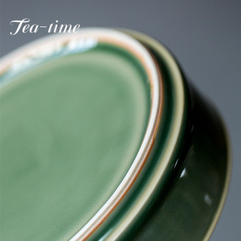 Yue Kiln Celadon Pot Bearing Домакинска суха тава за чай Ръчно изработена керамична кунг-фу чаена поставка Поставка за тенджера Мед Gaiwan Поставка за чайник Тава