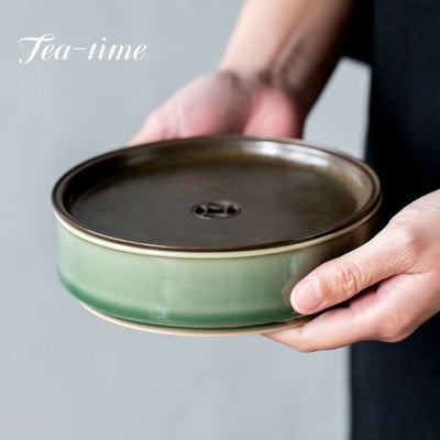 Yue Kiln Celadon edénycsapágy háztartási száraz teatálca Kézzel készített kerámia Kung Fu teáskészlet edénytartó Réz Gaiwan teáskannatartó tálca