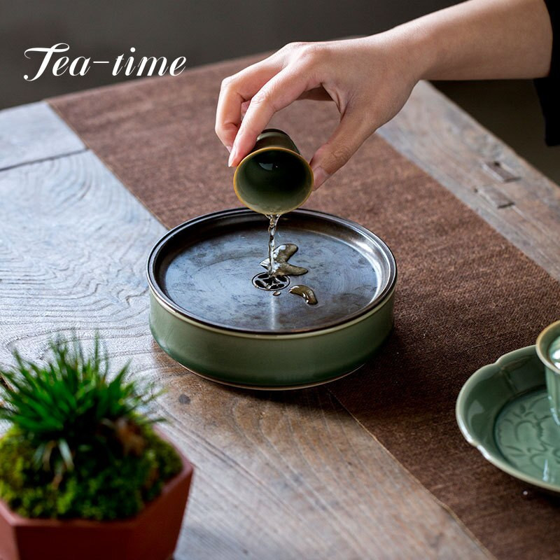 Yue Kiln Celadon edénycsapágy háztartási száraz teatálca Kézzel készített kerámia Kung Fu teáskészlet edénytartó Réz Gaiwan teáskannatartó tálca