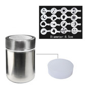 Liszt Só Szitáló Cukor Fűszeres Palackok Csokoládépor Shaker+16db Kávésablonok Sablon Duster Spray Kávé