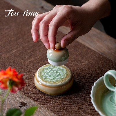 Uus Retro Celadon graveeritud kaanekomplekt Purpurne savipoti kate Kung Fu teekomplekti tarvikud kattepadi Kodu teetseremoonia varuosad