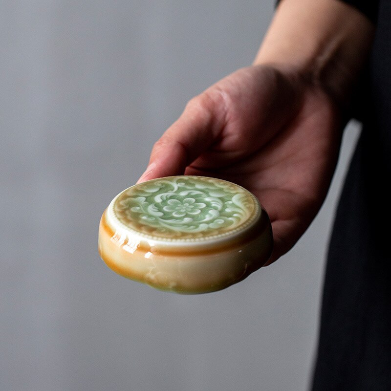 Új Retro Celadon gravírozott fedőkészlet Lila agyagedény fedő Kung Fu teáskészlet tartozékok fedőpárna Otthoni teaszertartás alkatrészek