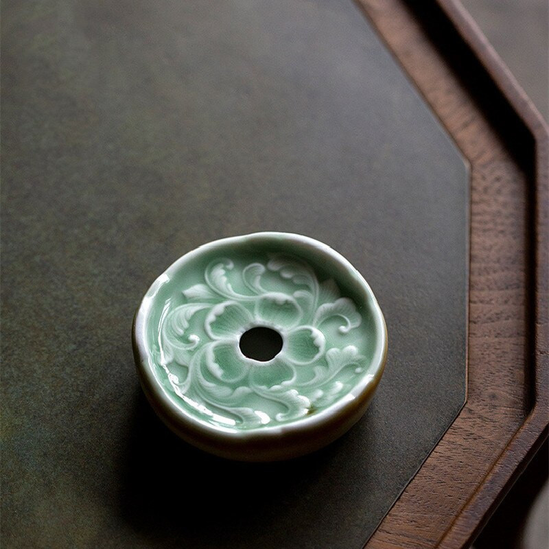 Új Retro Celadon gravírozott fedőkészlet Lila agyagedény fedő Kung Fu teáskészlet tartozékok fedőpárna Otthoni teaszertartás alkatrészek