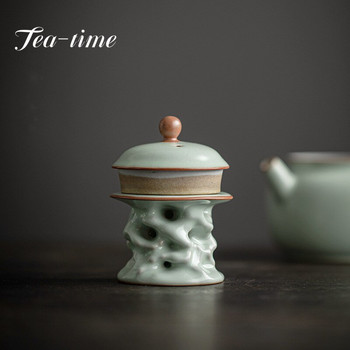 Boutique Azure Ru Kiln Porcelain Teapot Cover Base Ръчно изработена керамична поставка за капак на чайник Gaiwan Скоба за капак Орнаменти за чаена церемония