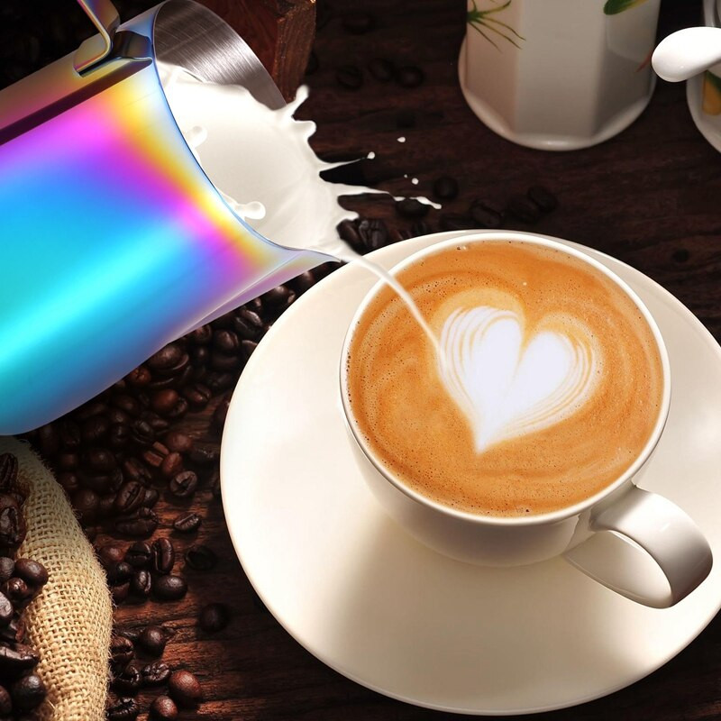 Vrč za pjenjenje mlijeka od 20 oz s umjetničkom olovkom za ukrašavanje, šareni vrč za pjenjenje mlijeka od nehrđajućeg čelika, šalica za kuhanje kave