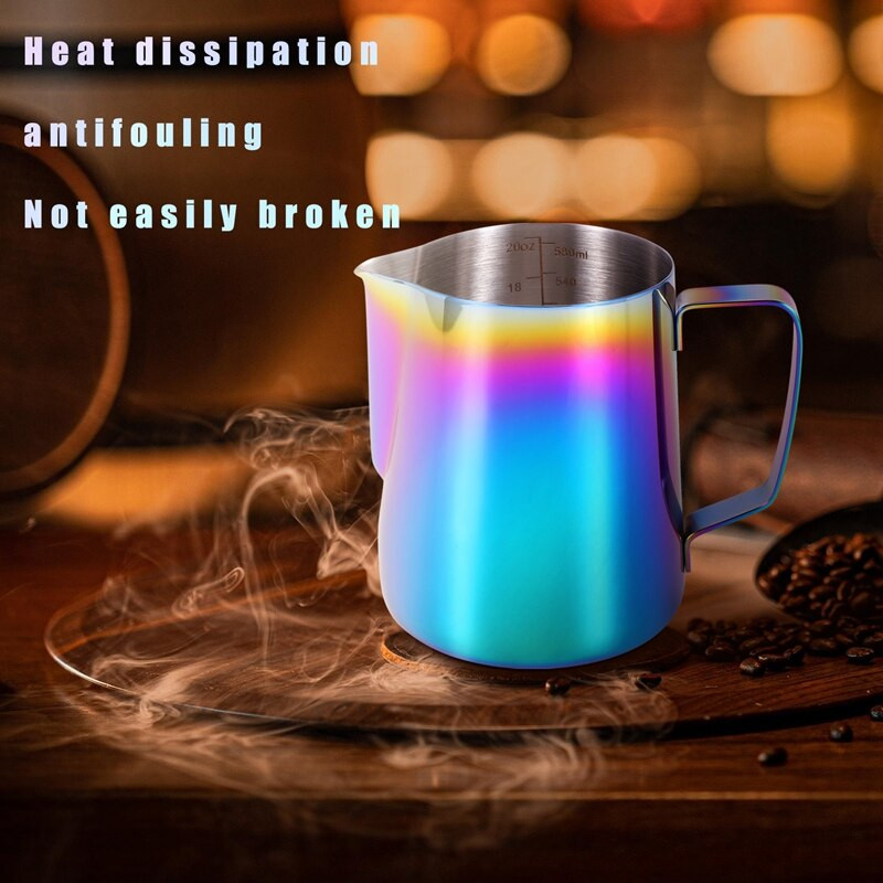 Vrč za pjenjenje mlijeka od 20 oz s umjetničkom olovkom za ukrašavanje, šareni vrč za pjenjenje mlijeka od nehrđajućeg čelika, šalica za kuhanje kave
