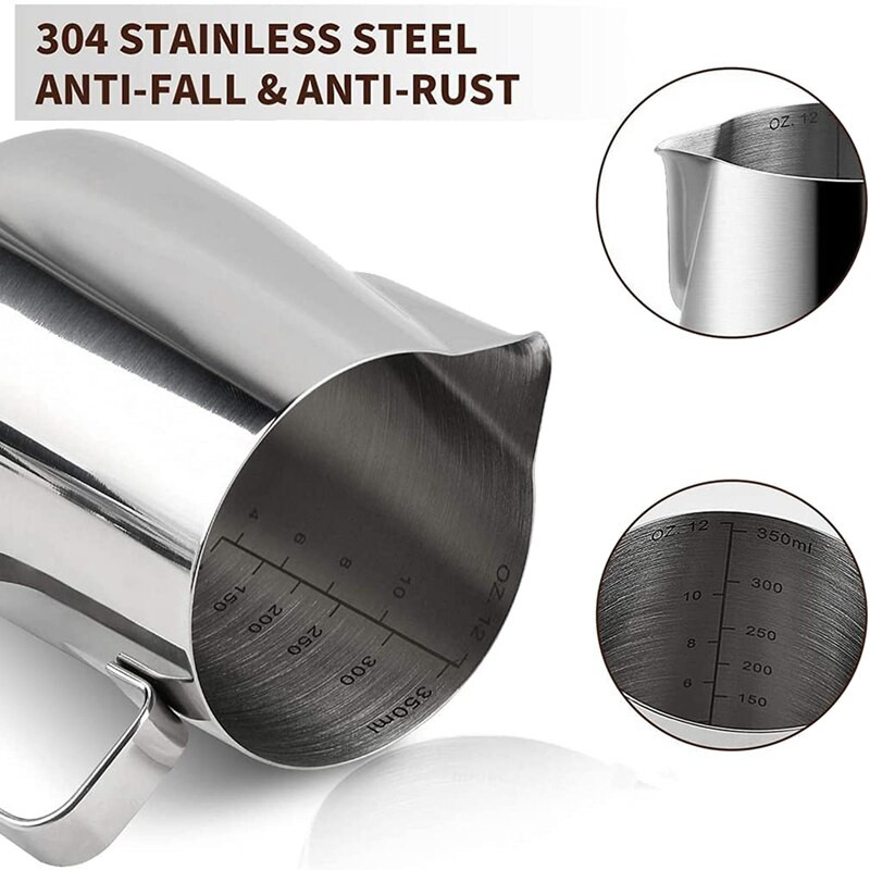 Vrč za pjenjenje mlijeka 350 ml Vrč za mlijeko Vrč za mlijeko od nehrđajućeg čelika Vrč za pjenjenje Vrč za mlijeko za aparat za kavu