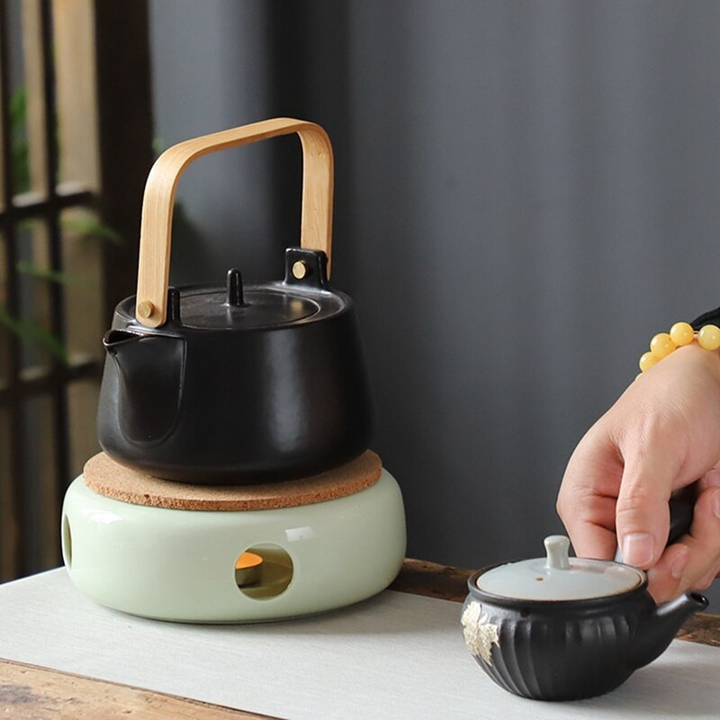 Kerámia teamelegítő teamelegítő kávémelegítő teáskanna melegítő teaalap parafa alátéttel teafőzőhöz Kávéfőző