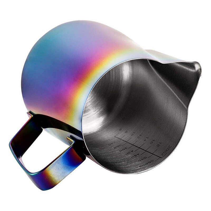 20 uncijų pieno putų ąsotis su dekoratyviniu meniniu rašikliu, spalvingu nerūdijančio plieno pieno putos ąsočiu, kavos garinimo puodeliu