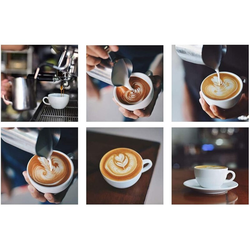 2 pak. pieno putų ąsotis, 12Oz ir 20Oz espreso garų ąsotis, pieno putų plakiklio garintuvo puodelis, varnelė viduje