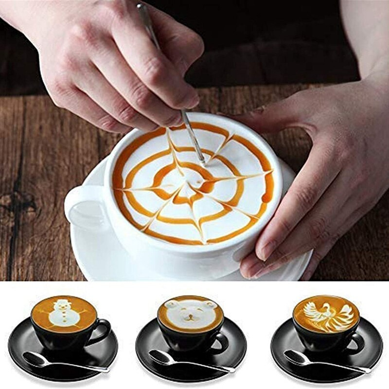 Rozsdamentes acél tejhabosító kancsó Macchiato Cappuccino Latte Arthoz, Latte Art tollal, tejhabosítóval, 350 ml