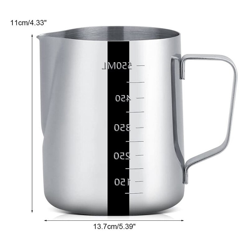Rozsdamentes acél tejkanna, tejeskancsó kávéfőzőhöz, eszpresszó kávés csésze bögre méréssel, tejkancsó, Latte Art
