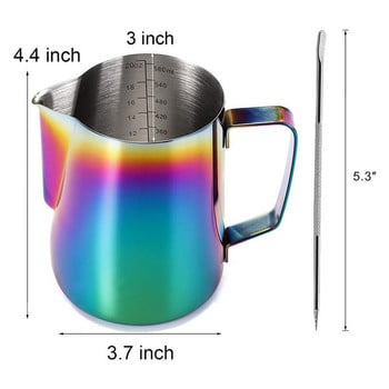 Кана за разпенване на мляко от 20 унции с писалка за декориране, цветна кана за разпенване на мляко от неръждаема стомана Чаша за варене на кафе