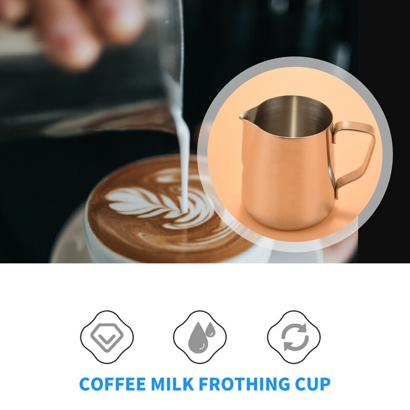 Rozsdamentes acél tejhabosító kancsó Macchiato Cappuccino Latte Arthoz, Latte Art tollal, tejhabosítóval, 350 ml
