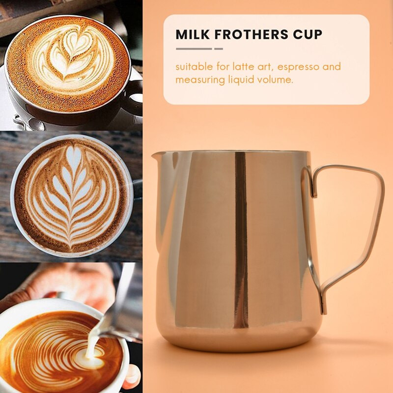 Rozsdamentes acél tejhabosító kancsó Macchiato Cappuccino Latte Arthoz, Latte Art tollal, tejhabosítóval, 350 ml