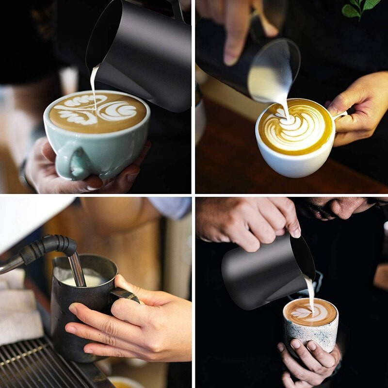 2 pakelių pieno putų ąsotis, garuojantis ąsotis su dekoravimo rašikliu, kavos cappuccino Latte Art pieno plaktuvas (12 OZ ir 20 OZ)