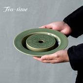 Yue Kiln Celadon japán stílusú teástálca, kézzel készített edény csapágytálca kerámia száraz főzőasztal Víztárolás asztali teaszertartás